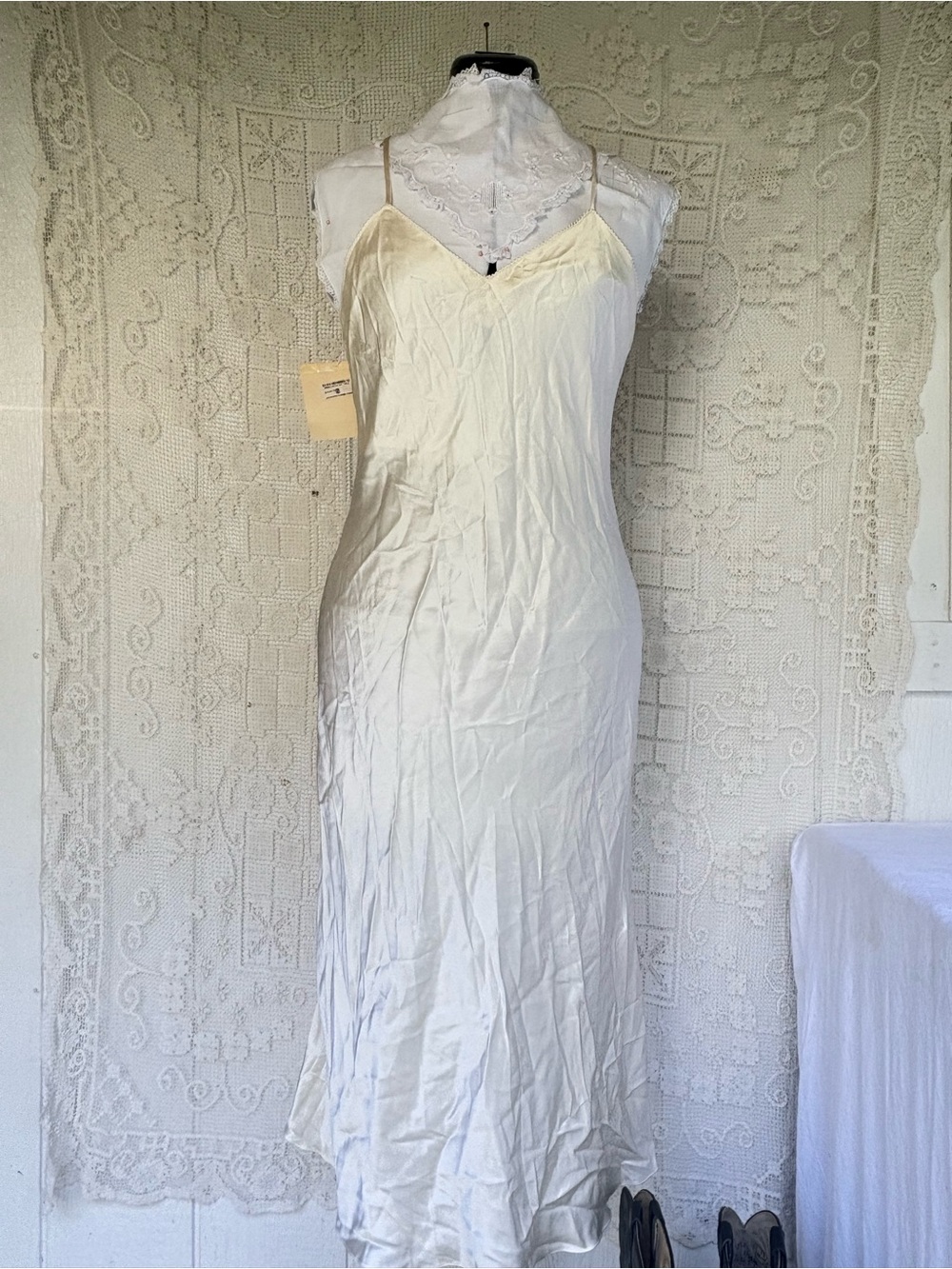 Vintage 90s slip Dress 100% Silk Ivory Small